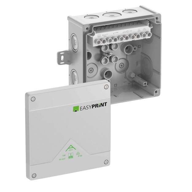 Spelsberg 810421EP Abzweigkasten Schutzart IP66 max. Leiterquerschnitt 10² Schlagfestigkeit IK07 Schutzklasse II Ui 690V AC Ui 690V DC DLG VDE halogenfrei Abox 100 AB-10² EasyPrint