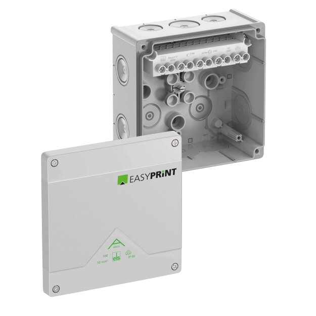 Spelsberg 810420EP Abzweigkasten Schutzart IP66 max. Leiterquerschnitt 10² Schlagfestigkeit IK07 Schutzklasse II Ui 690V AC Ui 690V DC DLG VDE halogenfrei Abox 100-10² EasyPrint