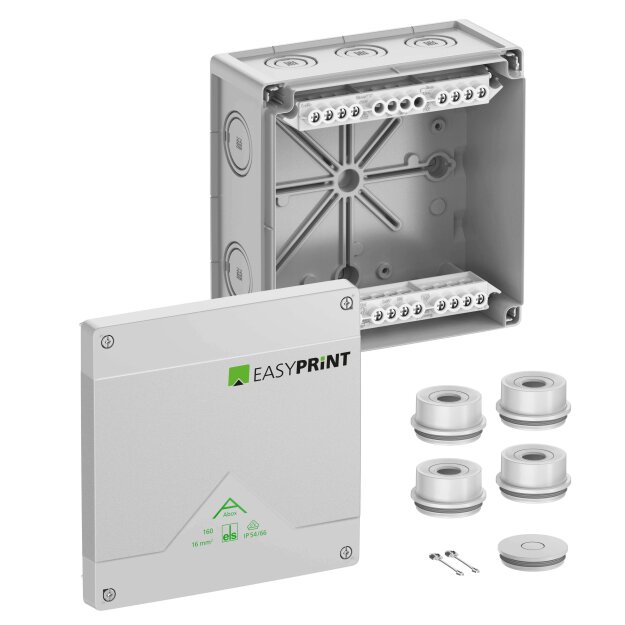 Spelsberg 816420EP Abzweigkasten Schutzart IP55/IP66 max. Leiterquerschnitt 16² Schlagfestigkeit IK07 Schutzklasse II Ui 690V AC Ui 690V DC DLG VDE halogenfrei Abox 160-16² EasyPrint