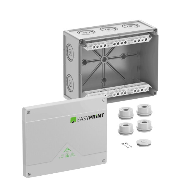 Spelsberg 825420EP Abzweigkasten Schutzart IP55/IP66 max. Leiterquerschnitt 25² Schlagfestigkeit IK07 Schutzklasse II Ui 690V AC Ui 690V DC DLG VDE halogenfrei Abox 250-25² EasyPrint