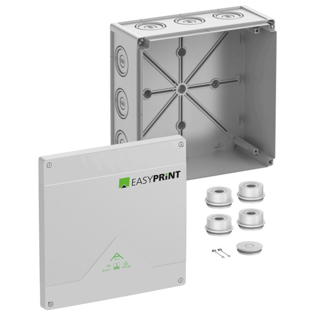 Spelsberg 835400EP Abzweigkasten Schutzart IP55/IP66 max. 35² Schlagfestigkeit IK07 Schutzklasse II Ui 1000V AC Ui 1000V DC DLG VDE halogenfrei Abox 350-L EasyPrint