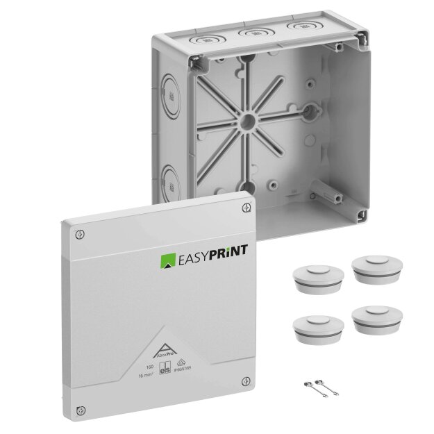 Spelsberg 416400EP Abzweigkasten Schutzart IP66/IP67/IP69 max. 16² Schlagfestigkeit IK09 Schutzklasse II Ui 1000V AC Ui 1000V DC DLG DNV VDE halogenfrei Abox Pro 160-L EasyPrint