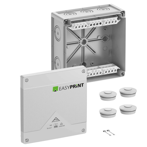 Spelsberg 416420EP Abzweigkasten Schutzart IP66/IP67/IP69 max. 16² Schlagfestigkeit IK09 Schutzklasse II Ui 690V AC Ui 690V DC DLG DNV VDE halogenfrei Abox Pro 160-16² EasyPrint