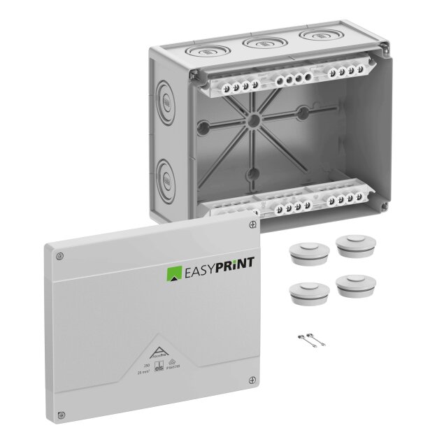Spelsberg 425420EP Abzweigkasten Schutzart IP66/IP67/IP69 max. 25² Schlagfestigkeit IK09 Schutzklasse II Ui 690V AC Ui 690V DC DLG DNV VDE halogenfrei Abox Pro 250-25² EasyPrint