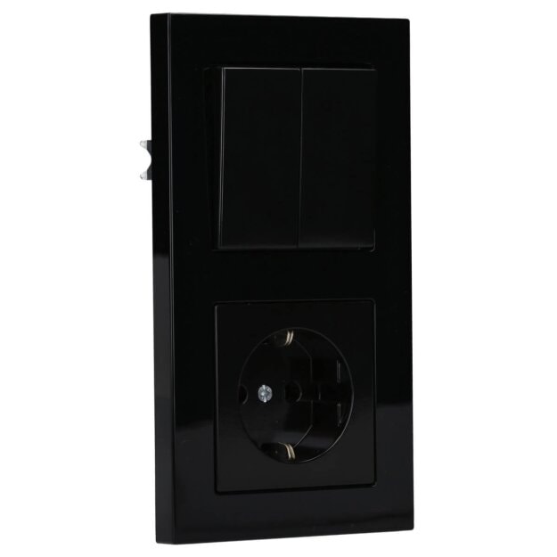 Jung Serie A Komplett-Set Schwarz: 505U Wippschalter Serien + A595SW Wippe + A1520SW SCHUKO Steckdose + A5582BFSW 2-fach Rahmen