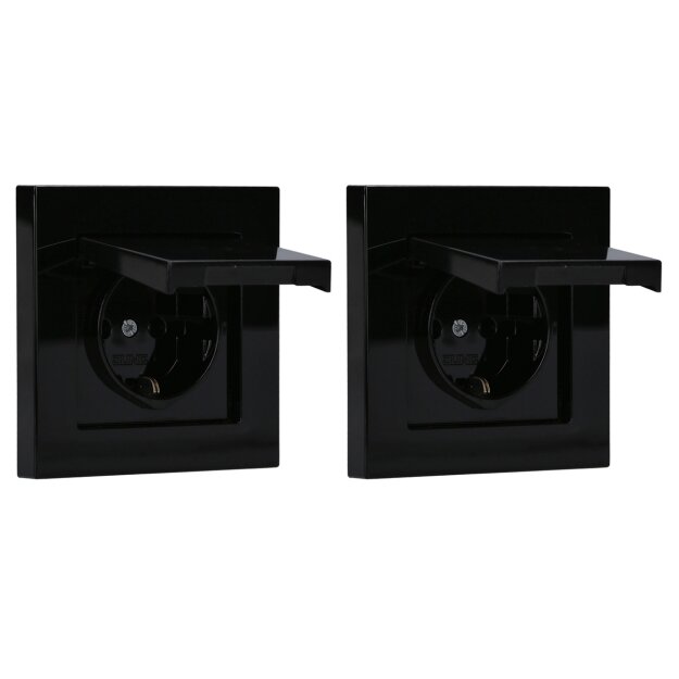 2x JUNG A IP 44 Set Schwarz: A1520KLSW SCHUKO Steckdose mit Klappdeckel + 551WU Dichtungsflansch + A5581BFSW 1-fach Rahmen