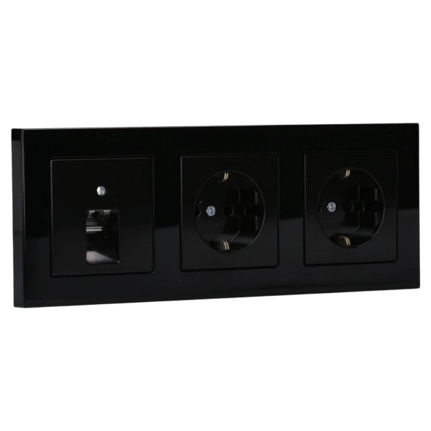 Jung Serie A Komplett-Set Schwarz: Cat.6A iso-Anschlussdose UAE-Cat.6A iso-8 Up 0 + A569-1PLUASW Abdeckung + 2x A1520SW SCHUKO Steckdose + A5583BFSW Rahmen 3-fach