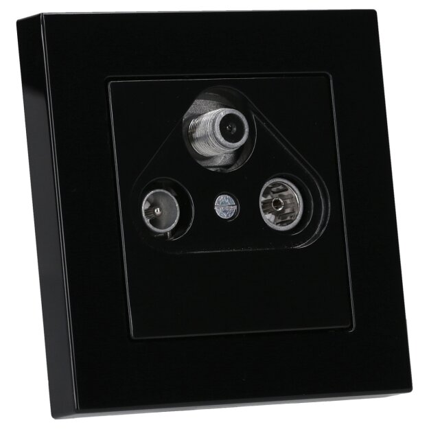 Jung Serie A Komplett-Set Schwarz: Triax EDA 302 F Antennendose 3-Loch Stichdose SAT/TV/R + A561PLSATSW Abdeckung f. SAT-TV-Steckdose + A5581BFSW Rahmen 1-fach