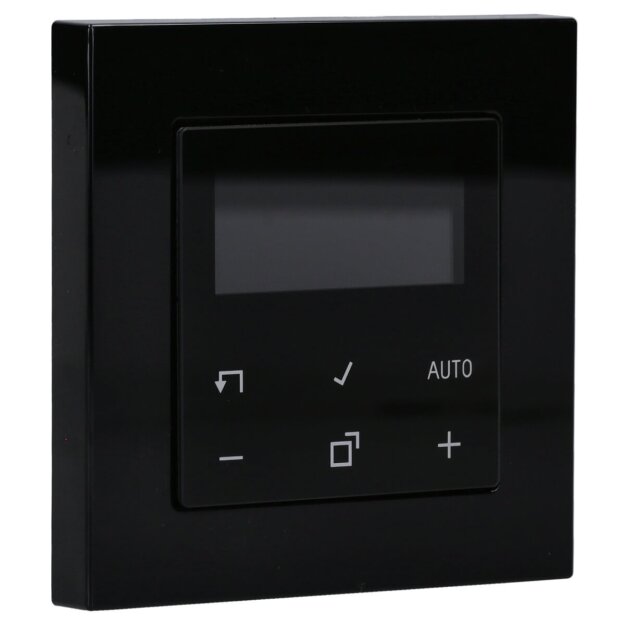 Jung Serie A Komplett-Set Schwarz: TRDA1790SW Raumtemperaturregler mit Display Standard + A5581BFSW Rahmen 1-fach