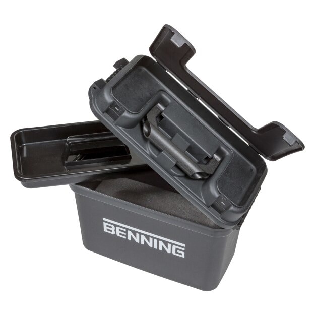 BENNING 10198412 Robuster ABS-Hartschalenkoffer (375×190×250 mm) mit Schaumeinlage separatem Einlegeboden Deckelfach und herausnehmbarem Tray Staub- und wasserdicht 3 Fächer Case