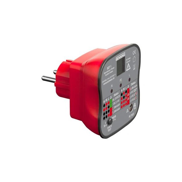 BENNING 20053 SDT 1 Steckdosentester für Schutzkontaktsteckdosen: PE-Fehlererkennung per Fingerkontakt (>50 V) 30 mA RCD-Auslösung 230 V AC CAT II 300 V ohne Batterie SDT 1