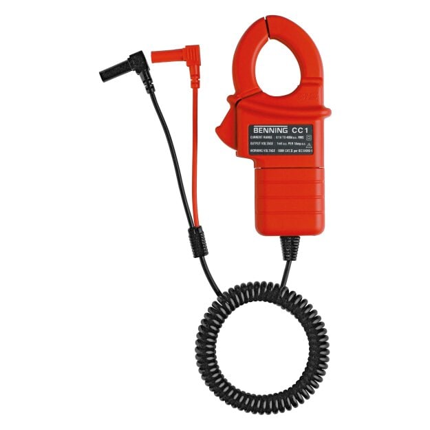 BENNING 44037 Stromzangenadapter für Multimeter: 1–400 A AC Ausgang 1 mV/1 A Zangenöffnung 30 mm CAT III 300 V Inkl Tasche und fest angeschlossene Messleitungen CC 1