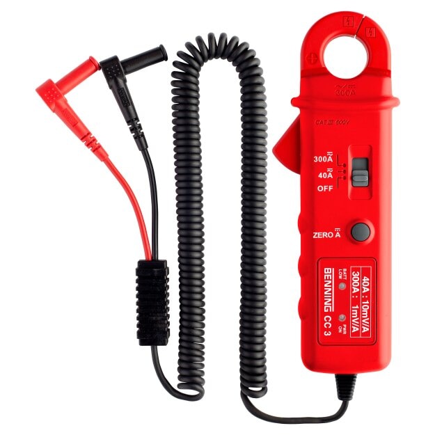 BENNING 44038 CC 3: Stromzangenadapter 1 A–300 A AC/DC Ausgang 1 mV/1 A zur Erweiterung analoger und digitaler Multimeter Zangenöffnung 25 mm CAT III 600 V inkl Tasche und 9V-Batterie CC 3