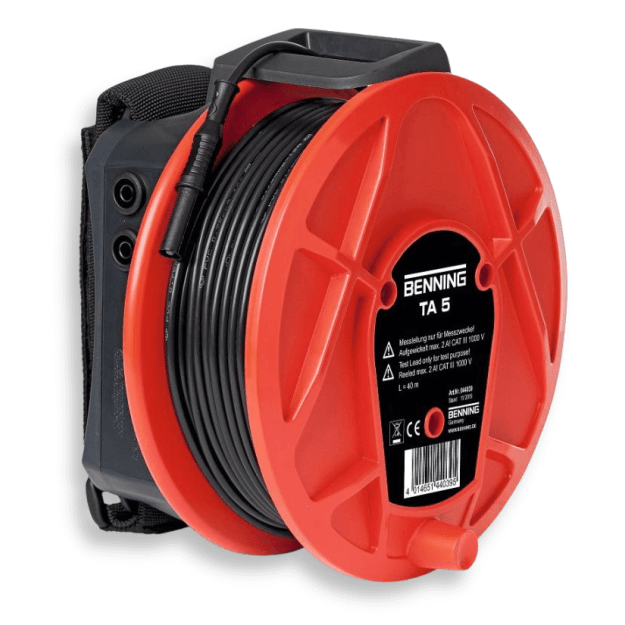 BENNING 44039 TA 5 40 m Messleitung (0,75 mm²) mit Aufwickler und 4 mm Sicherheits-Prüfstecker Für Niederohmmessung an Schutz- und Potentialausgleichsleitern TA 5