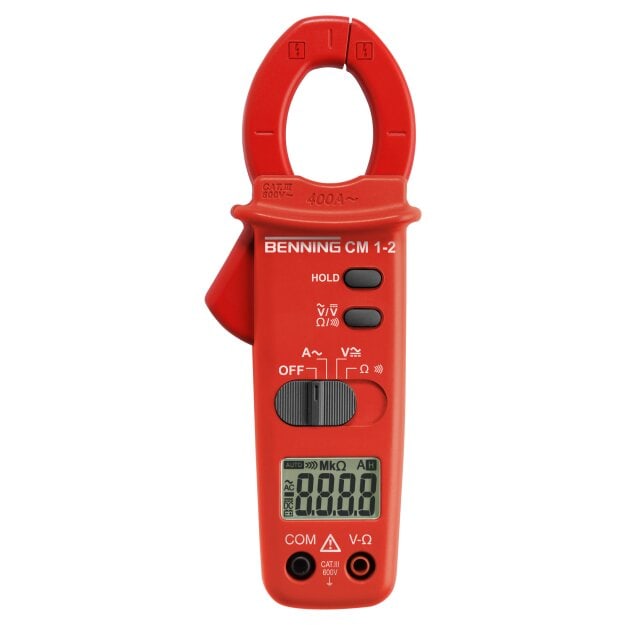 BENNING 44062 Kompakte CM 1-2 Stromzange: 0,1 A–400 A AC 0,1–600 V 0,1 Ω–20 MΩ 30 mm Backe CAT III 600 V akustische Durchgangsprüfung HOLD CM 1-2