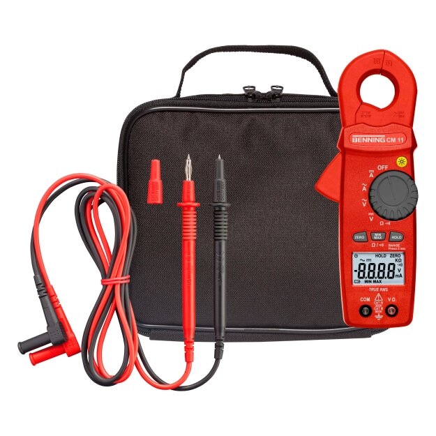 BENNING 44067 True RMS-Stromzange 0,1 mA–20 A AC / 0,1 mA–10 A DC 4-stelliges beleuchtetes LCD 23 mm Zangenöffnung CAT IV 300 V / CAT III 600 V inkl Tasche & Messleitungen CM 11