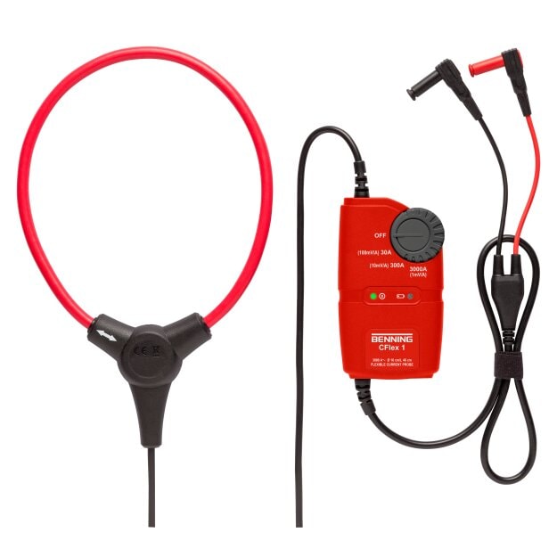 BENNING 44068 Flexibler AC-Stromwandler CFlex 1: 0,3–3000 A 160 mm Zangenöffnung Adapter für Multimeter (4 mm) CAT III 600 V 460 mm Messschleife CFlex 1
