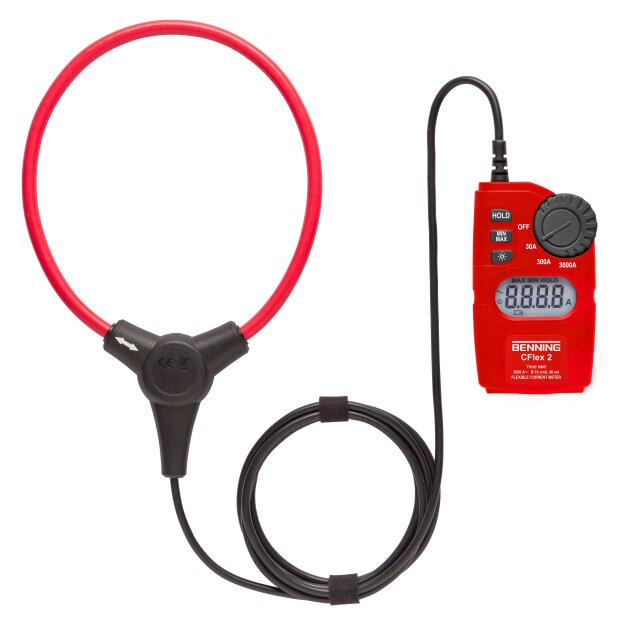 BENNING 44069 CFlex 2: Flexibler True-RMS-Stromwandler 0,1–3000 A 160 mm Messschleife beleuchtetes LCD CAT IV 600 V HOLD/MAX/MIN Tasche + AAA-Batterien CFlex 2