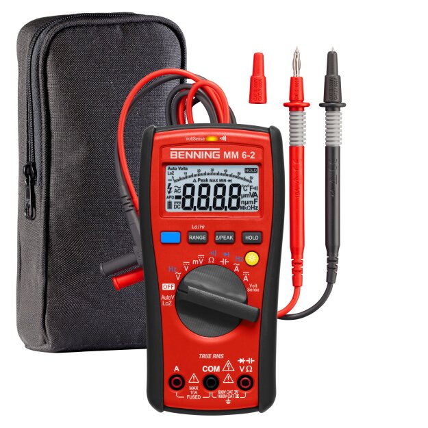 BENNING 44087 True RMS-Multimeter für Fachkräfte: 1000 V AC/DC 10 A CAT IV 600 V/CAT III 1000 V LoZ AutoV Durchgang/Dioden beleuchtetes 6000‑Punkte-Display MM 6-2