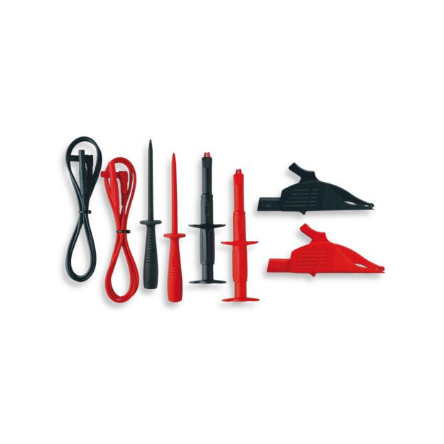 BENNING 44126 8‑teiliges TA 3 Messleitungsset Rot/Schwarz Silikonleitungen schlanke Prüfspitzen Klauengreifer 4 mm Sicherheitsstecktechnik CAT III 1000 V TA 3