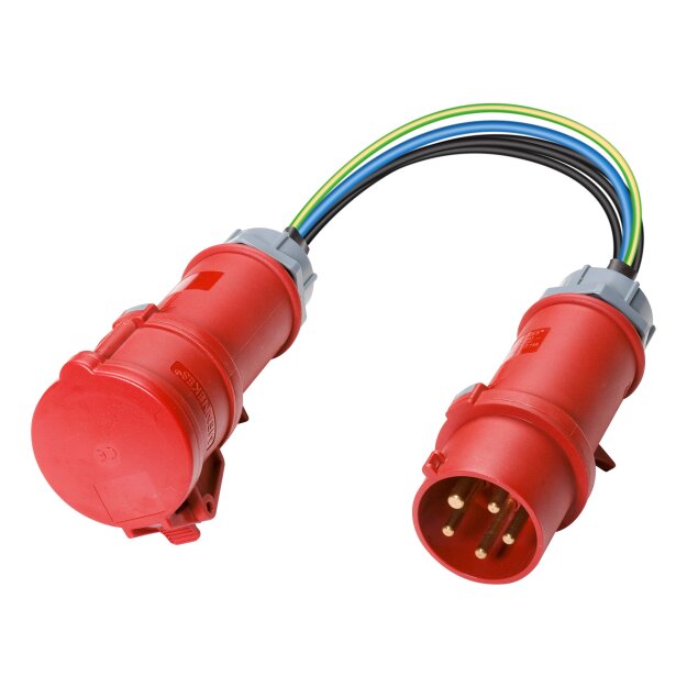BENNING 44128 Messadapter 32 A CEE 5‑polig — 32A‑Kupplung an 16A‑Stecker Messung von Differential- Schutzleiter‑ und Laststrom geeignet für Geräteprüfgeräte CAT II/300 V IP40
