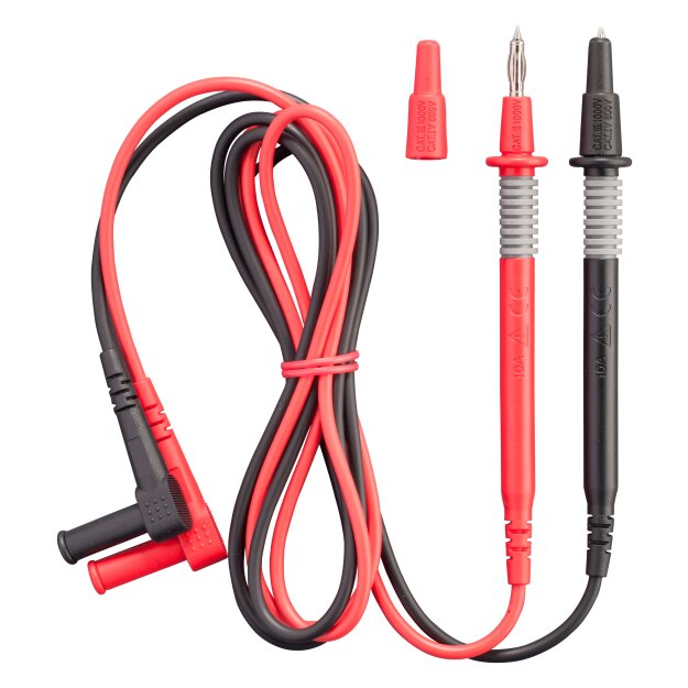 BENNING 44145 2‑teilige Sicherheitsmessleitungen 4 mm 1,40 m Rot/Schwarz Silikonisolierung 10 A CAT IV 600 V / CAT III 1000 V (mit Schutzkappen)