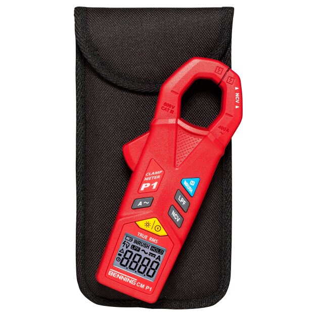 BENNING 44678 Kompakte TRMS-Stromzange 0,01–400 A AC INRUSH & LPF (≈160 Hz) NCV 23 mm Öffnung CAT III 600 V beleuchtetes LCD inkl Tasche & Batterien CM P1