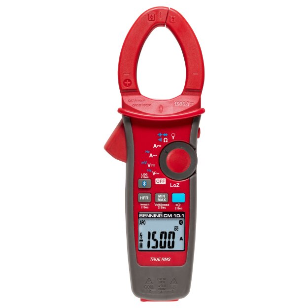 BENNING 44688 True-RMS-Stromzange CM 10-1: 10 mA–1500 A bis 1000 V Bluetooth-Datalog AutoV LoZ Inrush HFR-Filter 4000 Messwerte CAT IV 600 V CM 10-1