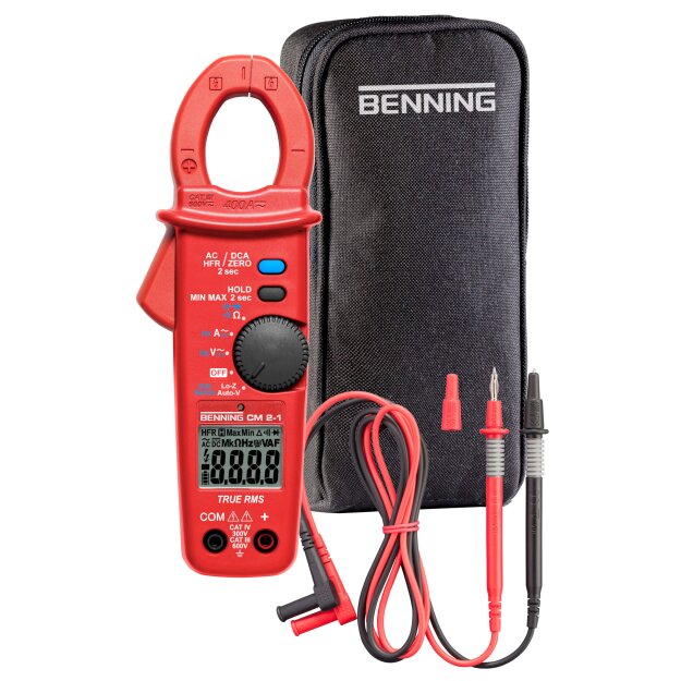 BENNING 44689 True RMS Stromzange CM 2-1: 27 mm Öffnung 10 mA–400 A AC/DC 600 V 40 MΩ 50 kHz Kapazität bis 100 mF AutoV mit LoZ CAT IV 300V / CAT III 600V CM 2-1