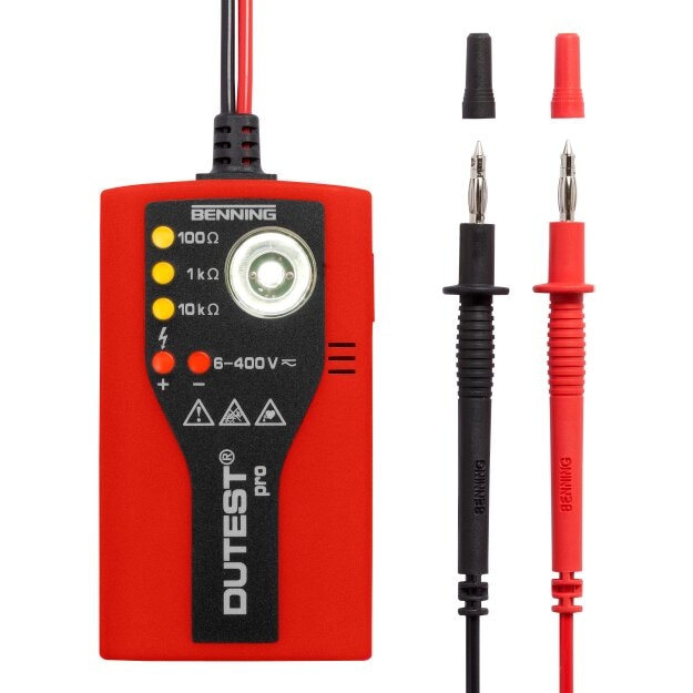 BENNING 50156 DUTEST pro: Durchgangs- und Leitungsprüfer mit 3‑stufiger Anzeige bis 10 kΩ optisch/akustisch Fremdspannungsanzeige 6–400 V Taschenlampe CAT III 300 V