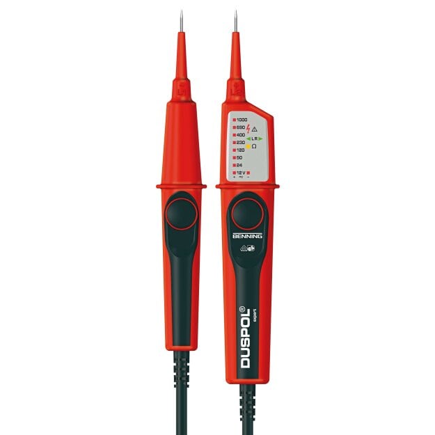BENNING 50262 Zweipoliger Spannungs- und Durchgangsprüfer 12–1000 V AC/DC (LED) VDE-geprüft CAT IV/IP65 Phasen- Polaritäts- Drehfeld- und berührungslose Spannungsprüfung akustisch/optisch DUSPOL expert