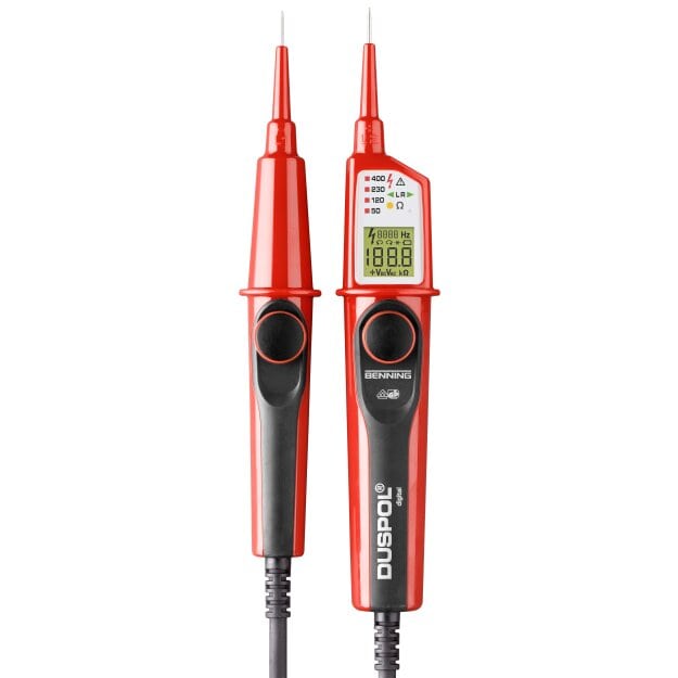 BENNING 50263 Zweipoliger DUSPOL digital: True RMS 1–1000 V AC / 1200 V DC VDE-geprüft (DIN EN 61243‑3) CAT IV 600 V/CAT III 1000 V LED/LCD IP65 Durchgangs‑ und Drehfeldprüfung DUSPOL digital