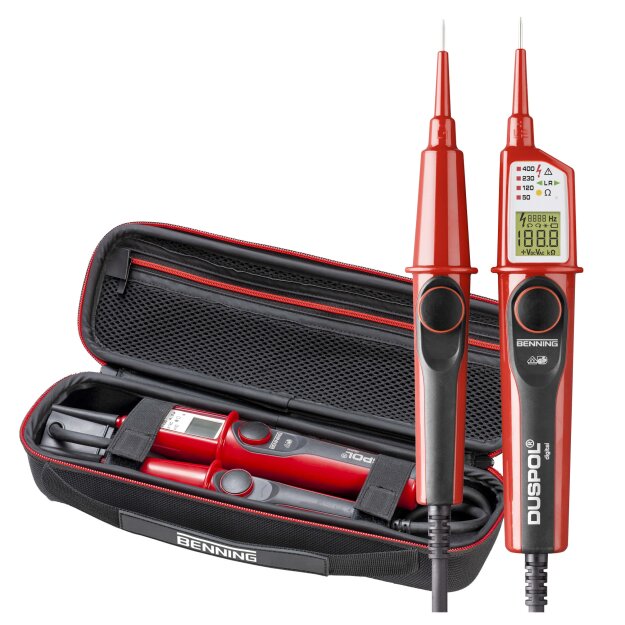 BENNING 50264 Spannungsprüfer-Set mit DUSPOL digital (1–1000 V AC TRUE RMS / 1200 V DC) 2‑polig kontaktlose Phasenprüfung Durchgangs- und Widerstandsmessung IP65 CAT IV 600 V Inkl Premium-HardCase DUSPOL digital