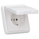 JUNG CD IP 44 Set Alpinweiß: CD1520BFKLWW SCHUKO Klappdeckelsteckdose + 551WU Dichtungsflansch IP44 + CD581WW Rahmen 1fach
