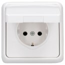 JUNG CD IP 44 Set Alpinweiß: CD1520BFKLWW SCHUKO Klappdeckelsteckdose + 551WU Dichtungsflansch IP44 + CD581WW Rahmen 1fach