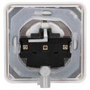 JUNG CD IP 44 Set Alpinweiß: CD1520BFKLWW SCHUKO Klappdeckelsteckdose + 551WU Dichtungsflansch IP44 + CD581WW Rahmen 1fach