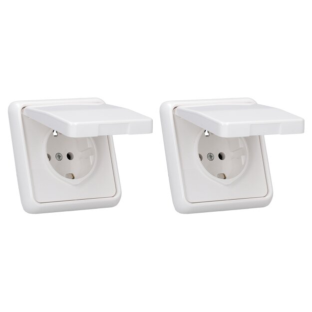 2x JUNG CD IP 44 Set Alpinweiß: CD1520BFKLWW SCHUKO Klappdeckelsteckdose + 551WU Dichtungsflansch IP44 + CD581WW Rahmen 1fach