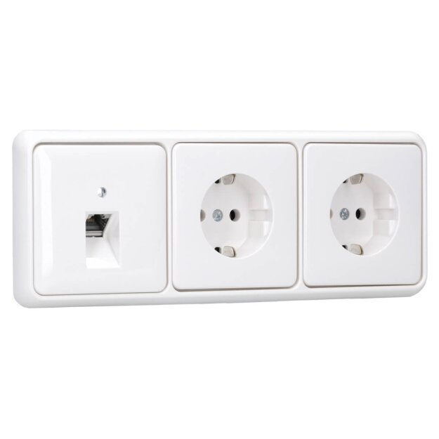 Jung Serie CD Komplett-Set Alpinweiß: Cat.6A iso-Anschlussdose UAE-Cat.6A iso-8 Up 0 + CD569-1UAWW Abdeckung + 2x CD1520WW SCHUKO Steckdose + CD583WW Rahmen 3fach