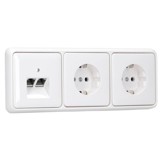 Jung Serie CD Komplett-Set Alpinweiß: Cat.6A iso-Anschlussdose UAE-Cat.6A iso-8/8 Up 0 + CD569-2UAWW Abdeckung + 2x CD1520WW SCHUKO Steckdose + CD583WW Rahmen 3fach