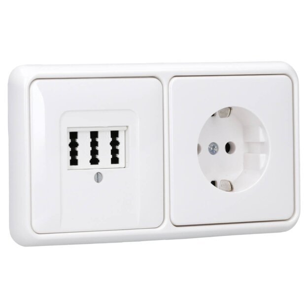 Jung Serie CD Komplett-Set Alpinweiß: TAE-Anschlussdose TAE 3x6 NFN Up 0 rw + CD569TWW Abdeckung + CD1520WW SCHUKO Steckdose + CD582WW Rahmen 2fach
