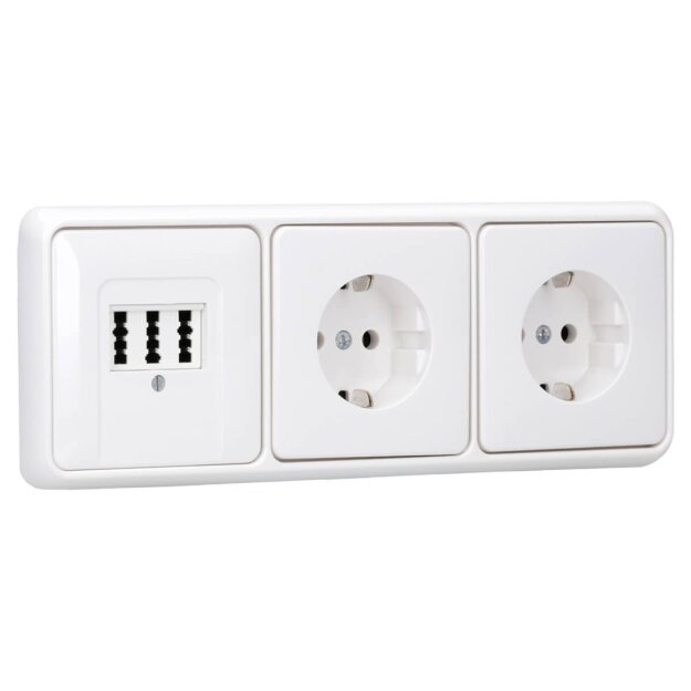 Jung Serie CD Komplett-Set Alpinweiß: TAE-Anschlussdose TAE 3x6 NFN Up 0 rw + CD569TWW Abdeckung + 2x CD1520WW SCHUKO Steckdose + CD583WW Rahmen 3fach
