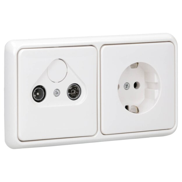 Jung Serie CD Komplett-Set Alpinweiß: Antennensteckdose 2f. EDU 04 F + CD561SATWW Abdeckung + CD1520WW SCHUKO Steckdose + CD582WW Rahmen 2fach