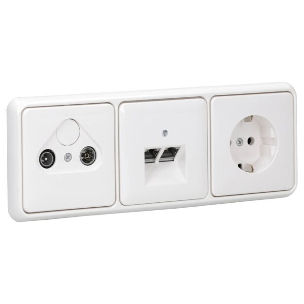 Jung Serie CD Komplett-Set Alpinweiß: Antennensteckdose 2f. EDU 04 F + CD561SATWW Abdeckung + Cat.6A iso-Anschlussdose + CD569-2UAWW Abdeckung + CD1520WW Steckdose + CD583WW Rahmen 3fach