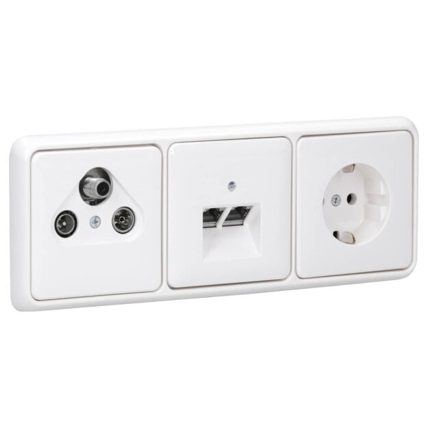 Jung Serie CD Komplett-Set Alpinweiß: Antennensteckdose EDA 302 F + CD561SATWW Abdeckung + Cat.6A iso-Anschlussdose + CD569-2UAWW Abdeckung + CD1520WW Steckdose + CD583WW Rahmen 3fach