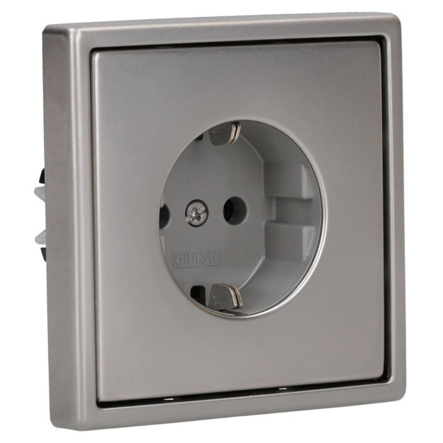 Jung Serie LS Komplett-Set Edelstahl: ES1520 SCHUKO Steckdose + ES2981 Rahmen 1fach