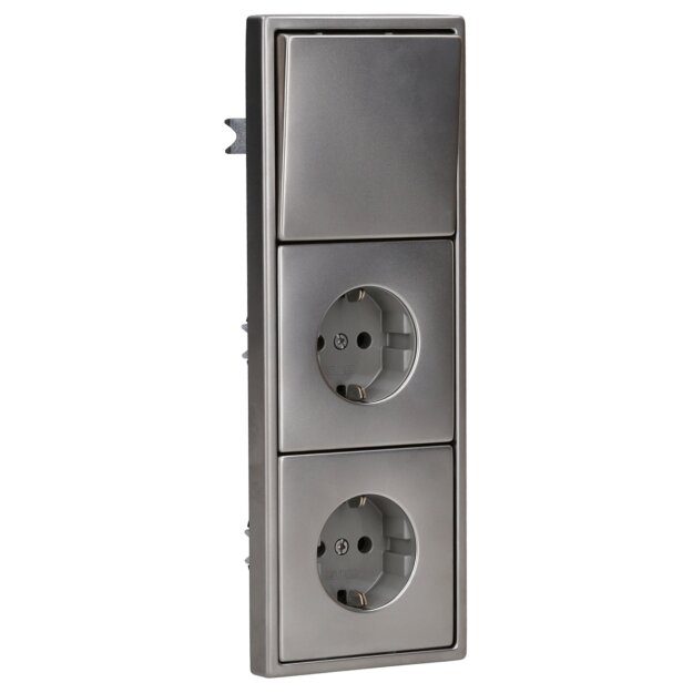 Jung Serie LS Komplett-Set Edelstahl: 506U Wippschalter Universal + ES2990 Wippe f. Schalter/Taster + 2x ES1520 SCHUKO Steckdose + ES2983 Rahmen 3fach