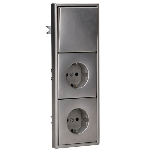Jung Serie LS Komplett-Set Edelstahl: 506U Wippschalter Universal + ES2990 Wippe f. Schalter/Taster + 2x ES1520KI SCHUKO Steckdose m. Berührungsschutz + ES2983 Rahmen 3fach