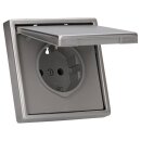 JUNG LS IP 44 Set Edelstahl: ES1520KL SCHUKO Steckdose m. Klappdeckel + 551WU Dichtungsflansch + ES2981 Rahmen 1fach