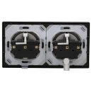 JUNG LS IP 44 Set Edelstahl: 2x ES1520KL SCHUKO Steckdose m. Klappdeckel + 551WU Dichtungsflansch + ES2982 Rahmen 2fach