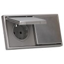 JUNG LS IP 44 Set Edelstahl: 2x ES1520KL SCHUKO Steckdose m. Klappdeckel + 551WU Dichtungsflansch + ES2982 Rahmen 2fach